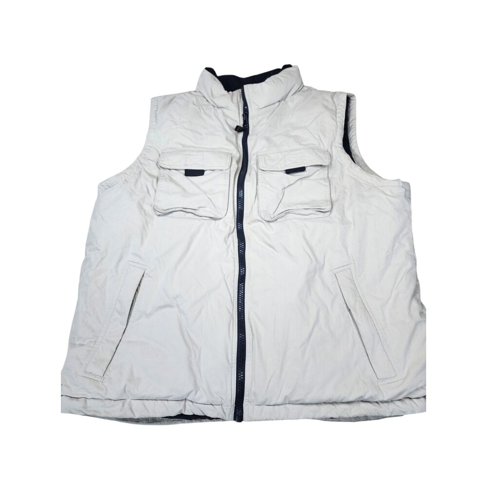 Eddie Bauer Men's XL Tall Khaki Cotton Nylon Leather‎ Button Jacket Vest